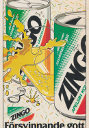 Illustration av två Zingo-burkar och ett glas med Zingo. Reklam från Apotekarnes
