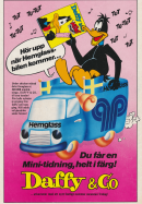 Annons för glassen Daffy från Hemglass där glassköparna även kunde få en minitidning av Daffy & Co