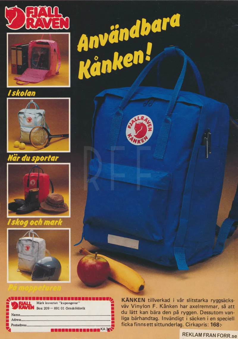 Reklam för rejäla ryggsäcken Kånken från Fjällräven