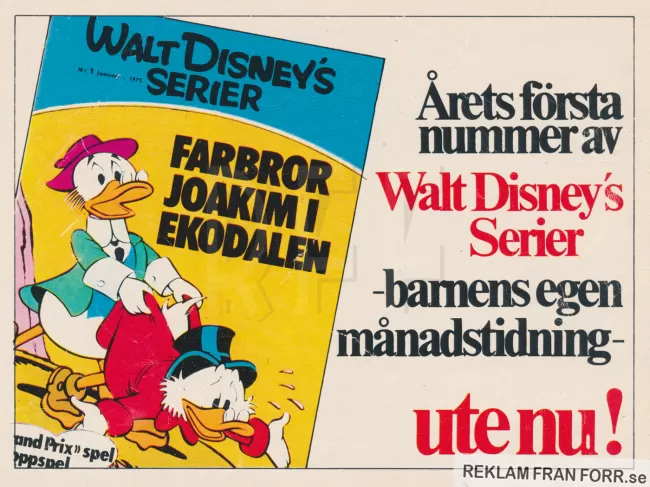 Internreklam för Walt Disneys Serier, barnens egen månadstidning, enligt reklamen