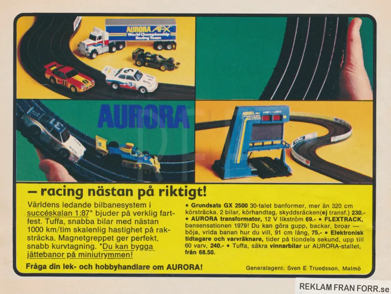 Reklam för bilbana från Aurora med magnetgrepp