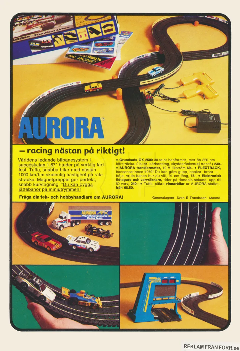 Helsidesreklam för Aurora bilbana från 1979