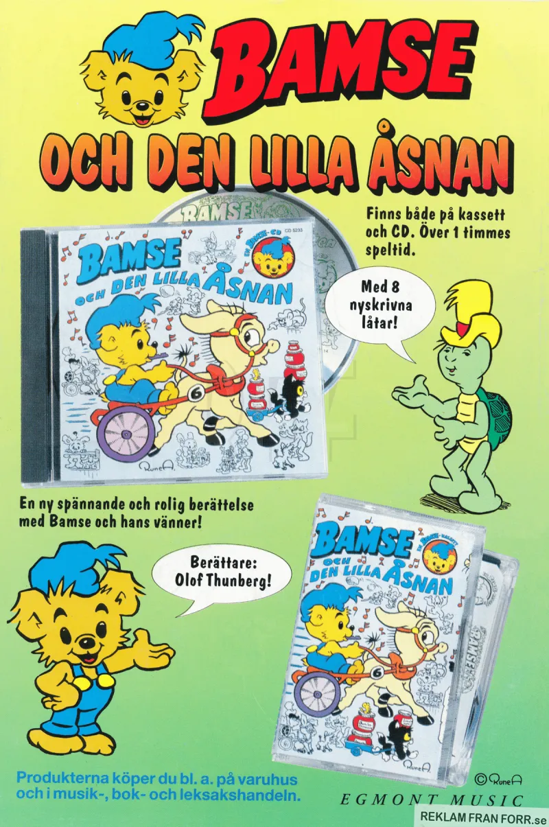 Annons för CD-skivan med berättelsen om Bamse och den lilla åsnan
