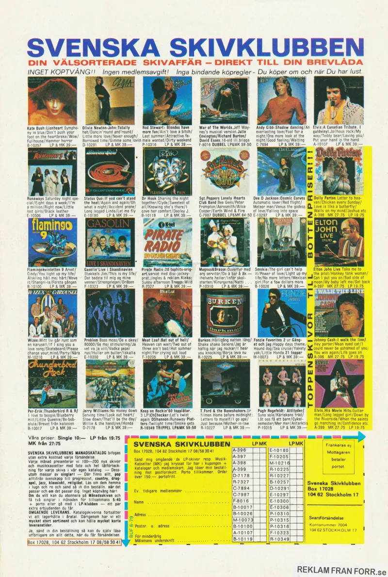 Reklam för Svenska Skivklubben med 25 skivomslag och erbjudande om medlemskap