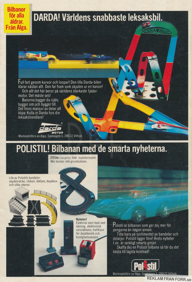 Reklam för bilbanor från Darda Motor och Polistil