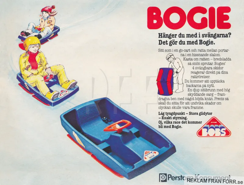 Reklam från Perstorp Konsument som visar upp boben Bogie