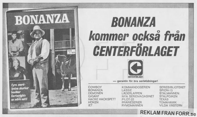 Reklam för serietidningen Bonanza från Centerförlaget