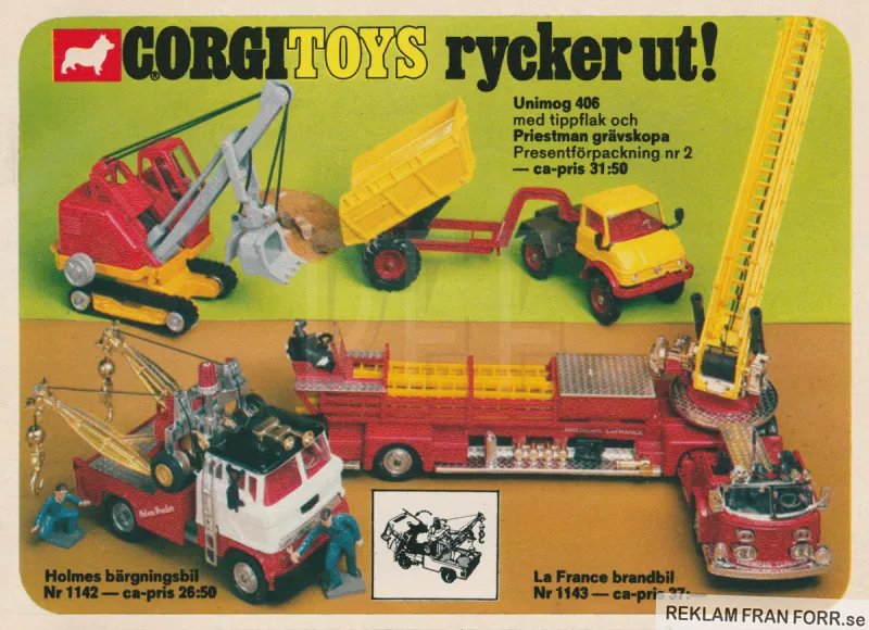 Reklam för leksaksbilar från Corgi Toys