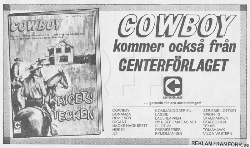 Reklam för serietidningen Cowboy från Centerförlaget