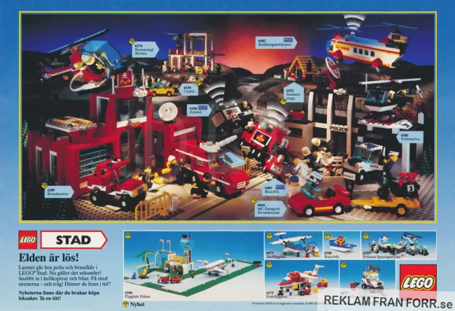 Reklam för en massa nya byggsatser från LEGO, bland annat en brandstation