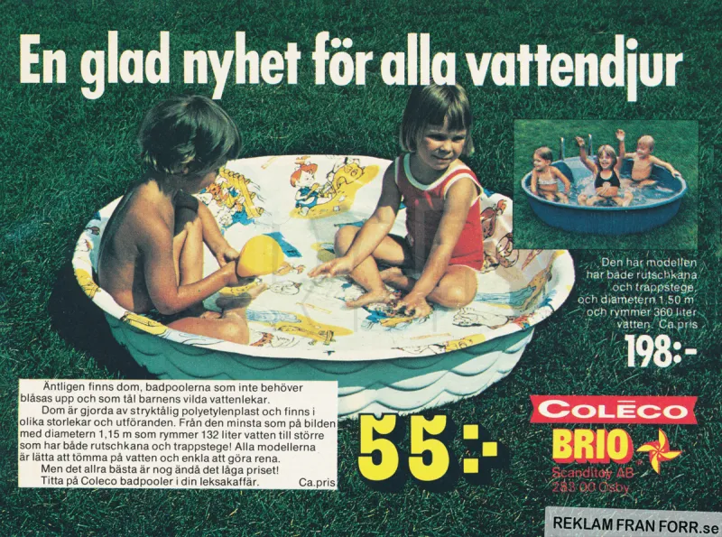 Reklam för hårdplastpooler från Coléco, distributör BRIO Scanditoy