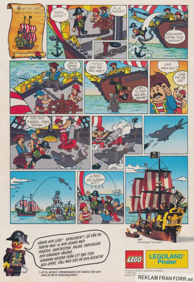 Annons i serieformat för Legoland Pirater från 1989.