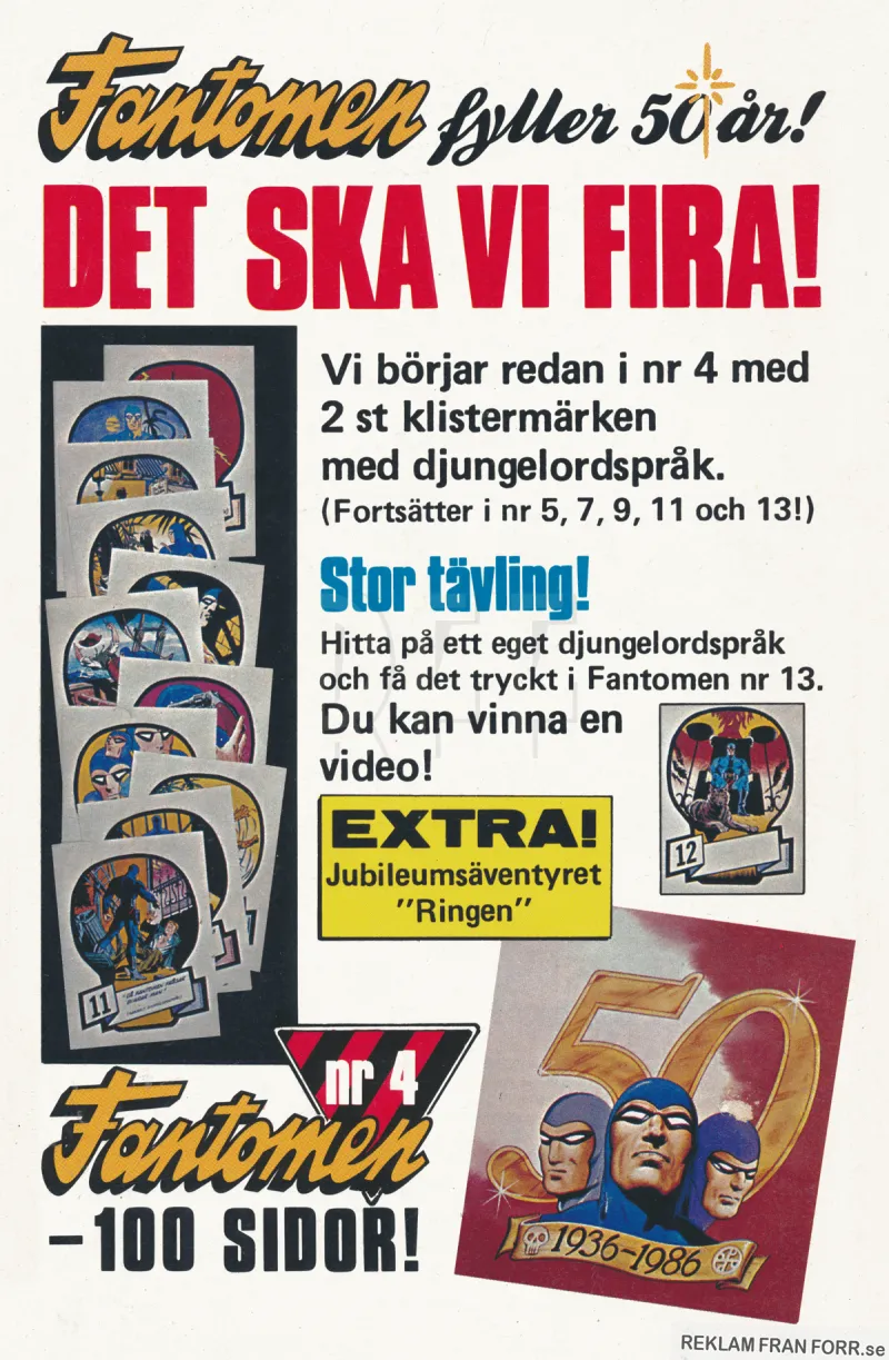 Annons om att Fantomen fyller 50 år och att det ska firas med bland annat tävlingar