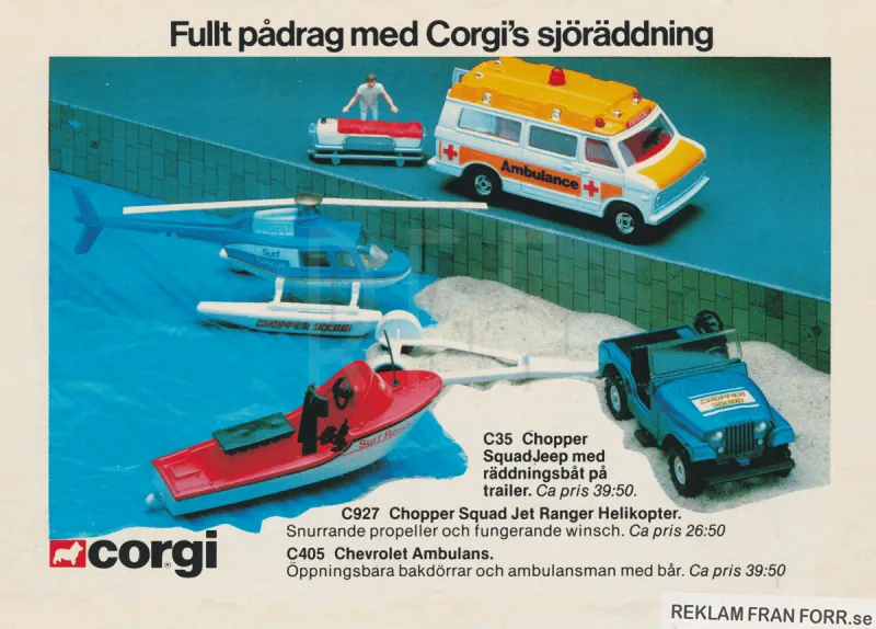 Reklam för leksaksbilar från Corgi