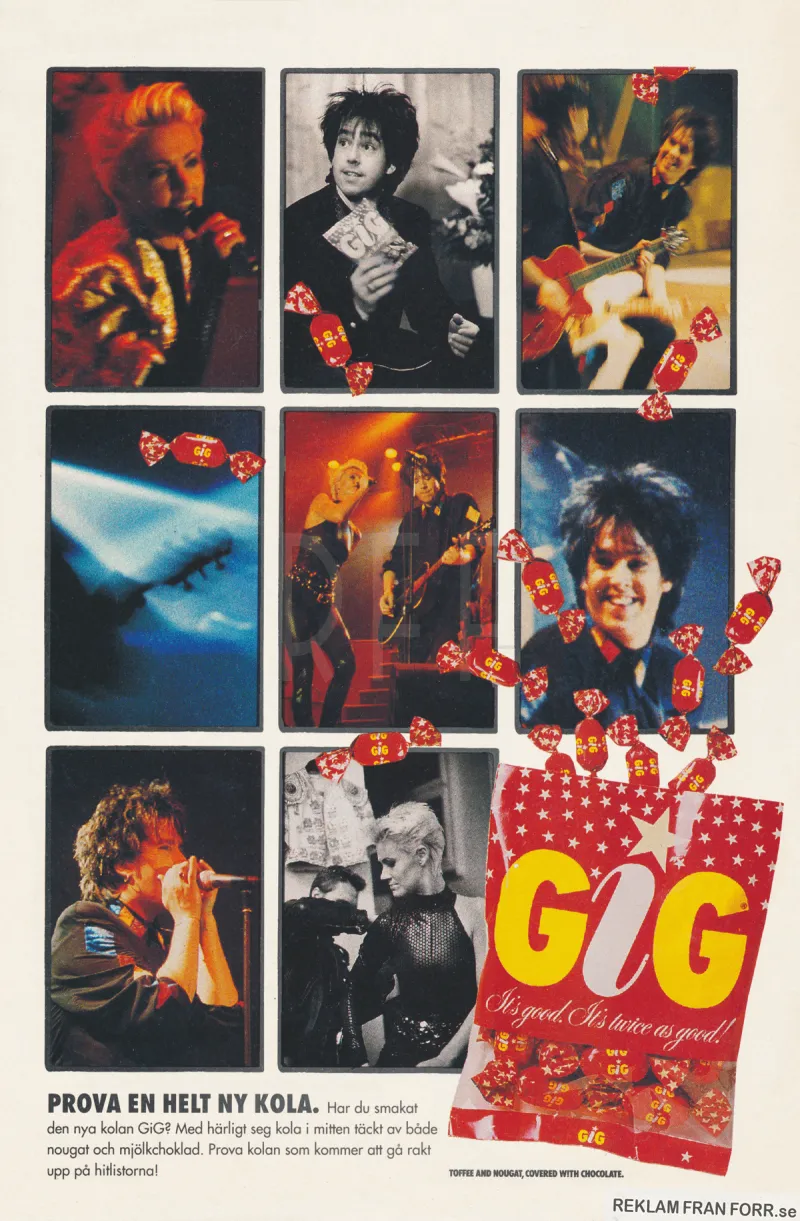 Reklam för godiset Gig där Roxette gör reklam för det