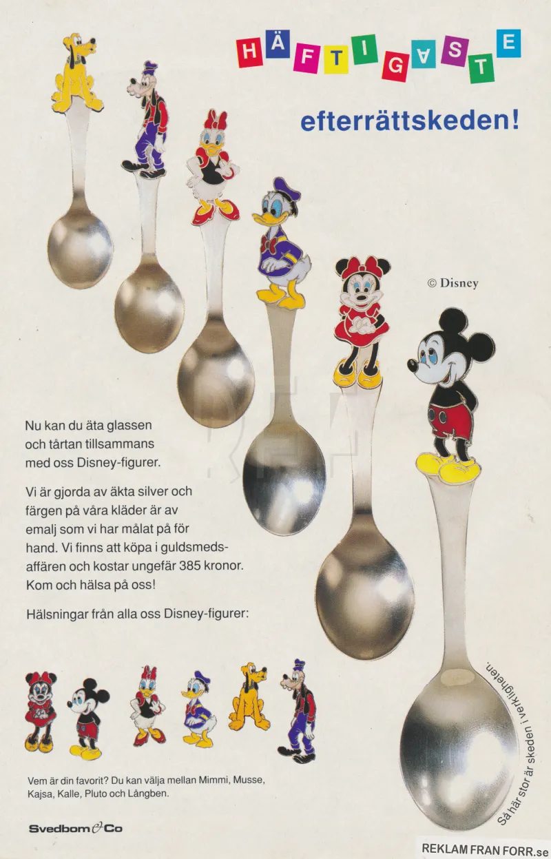 Reklam för skedar med Disney-motiv från Svedbom & Co
