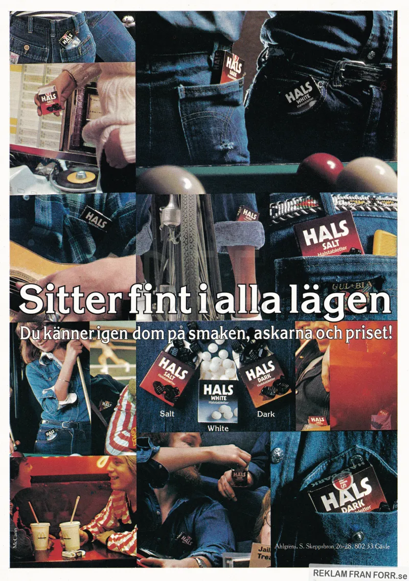 Reklam för halstabletten Hals från Ahlgrens i Gävle