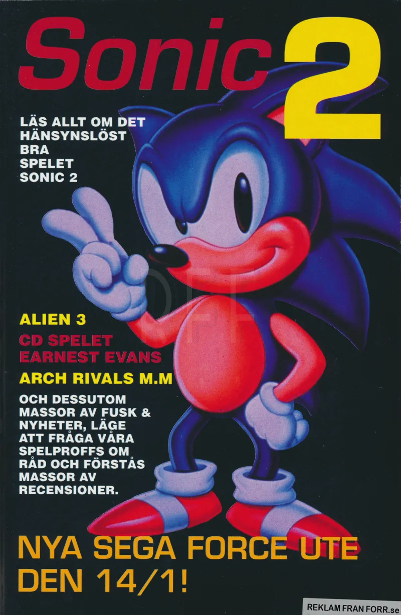 Reklam för speltidningen Sega Force med extra stor reklam för spelet Sonic 2
