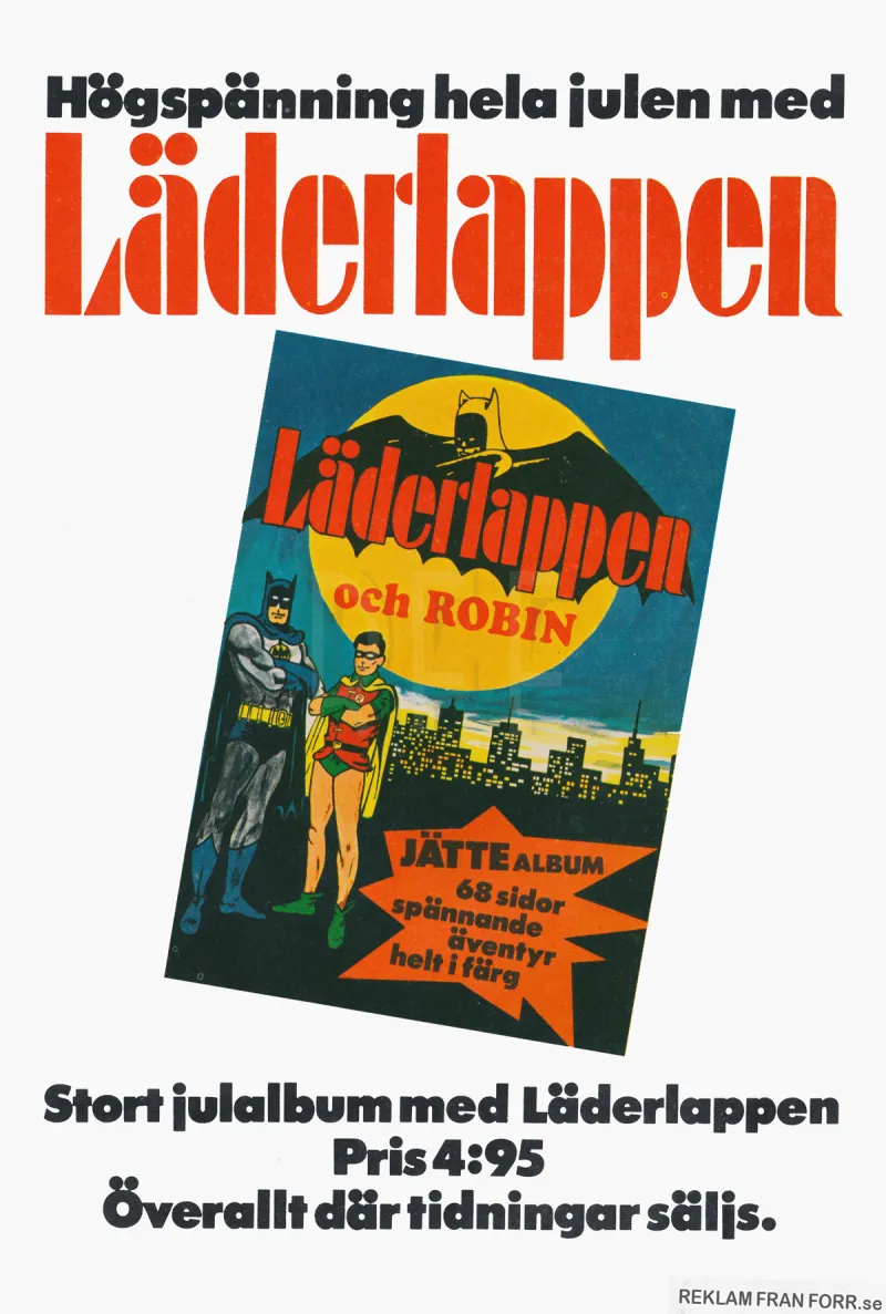 Reklam för seriealbumet Läderlappen och Robin