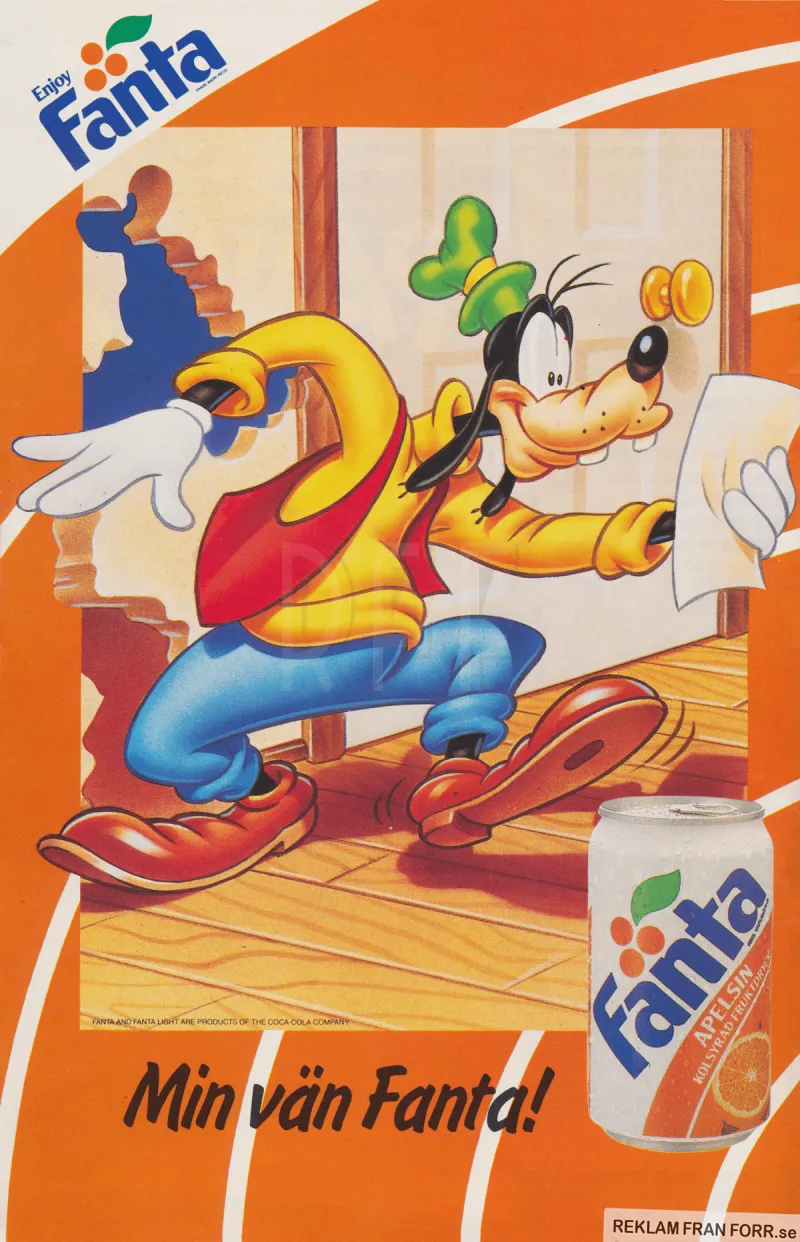 Reklam för drycken Fanta med Långberg i fokus