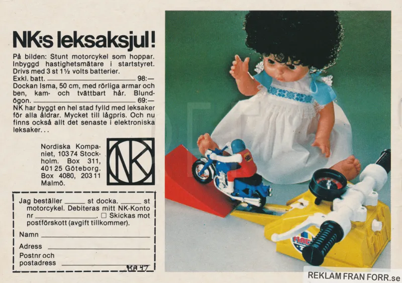 Reklam för varuhuset NK och deras leksaker inför julen