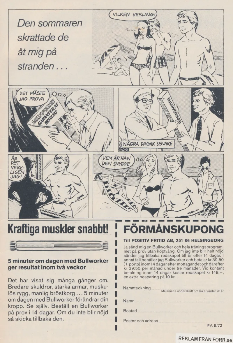Reklam för styrketräningsverktyget Bullworker från Positiv Fritid