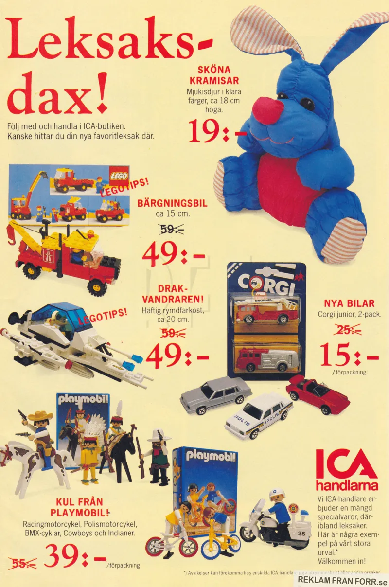 Annons från ICA som visar upp ett relativt stort sortiment av leksaker