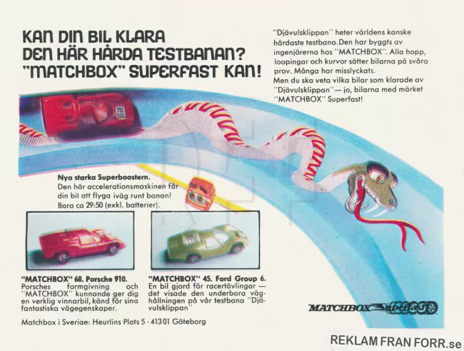 Reklam för Matchbox Superfast bilbana