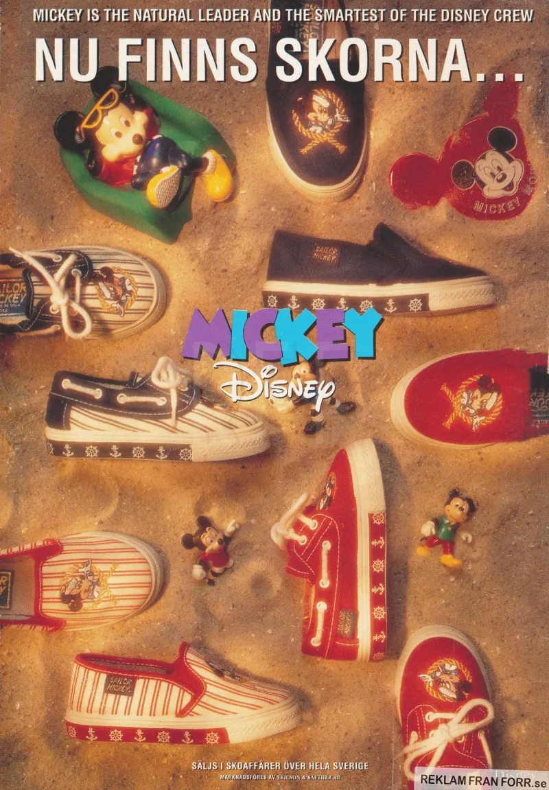 Reklam för skor med Musse Pigg-motiv, Mickey-skor