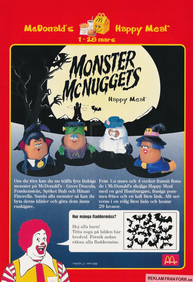 Reklam för Happy Meal från McDonalds som visar upp Monster Mcnuggets
