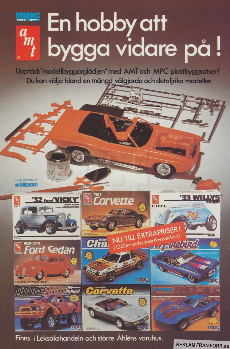 Reklam för byggsatser från AMT och MPC, som marknadsförs av Leksam