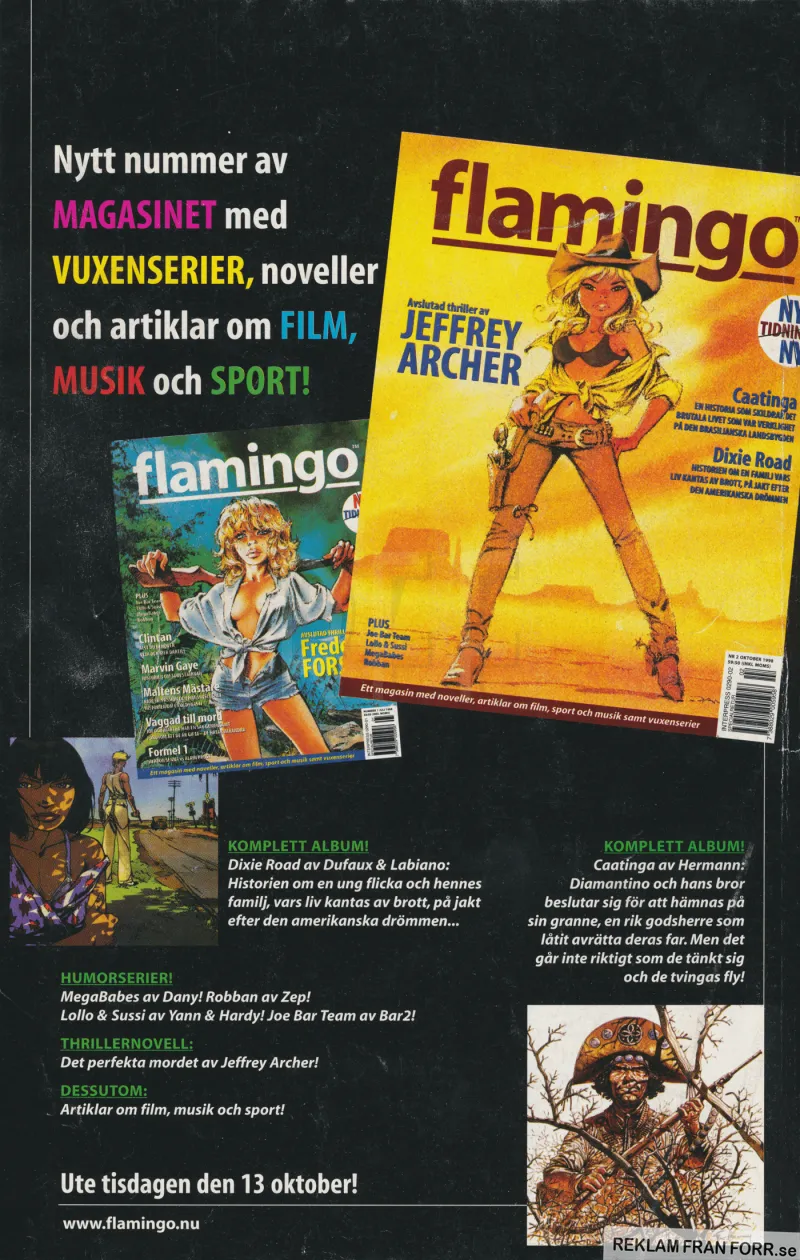 Reklam för tidningen Flamingo, med serier riktade mot en vuxnare publik
