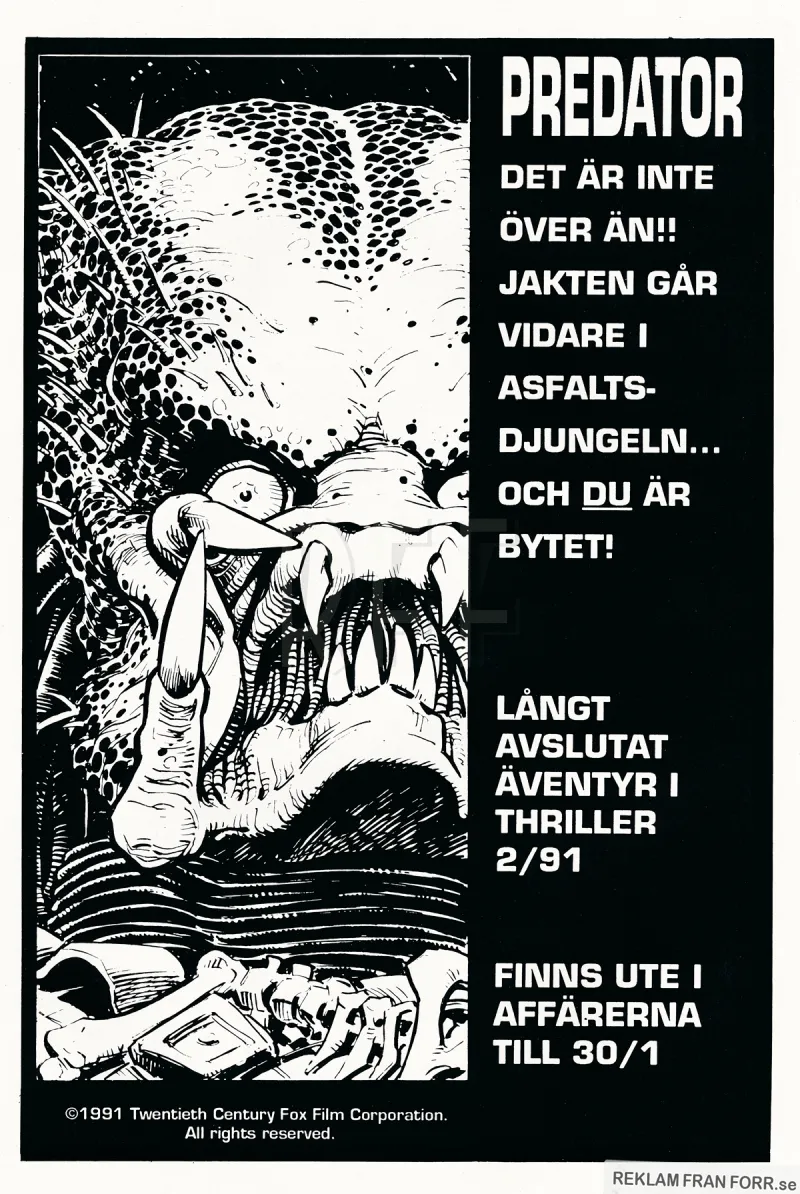 Reklam för serien Predator som var en del av tidningen Thriller