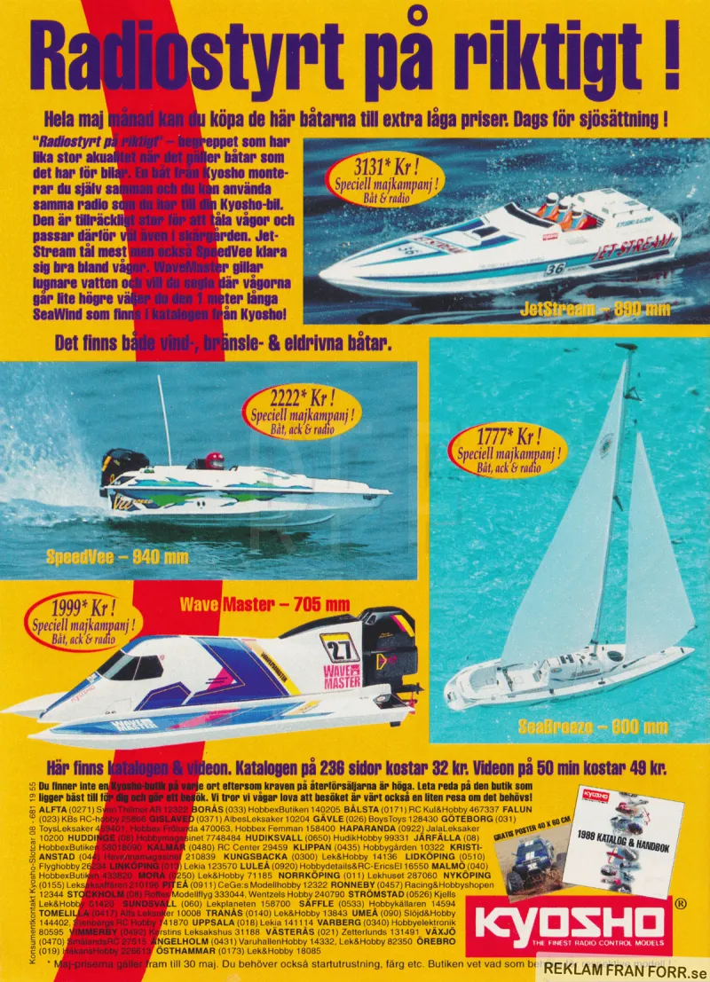 Reklam för radiostyrda båtar och bilar från Kyosho