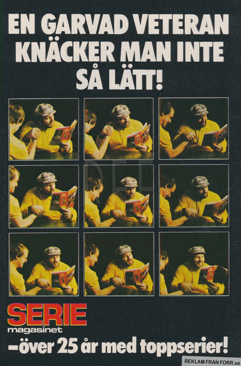 Reklam där friidrottaren Ricky Bruch gör reklam för serietidningen Seriemagasinet