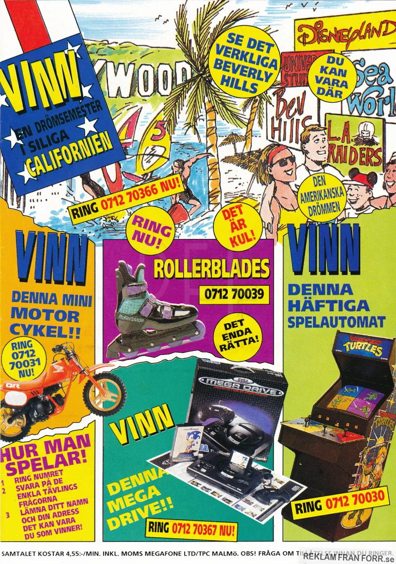 Reklam för olika 071-nummer som man kunde ringa för att tävla och vinna saker och resor