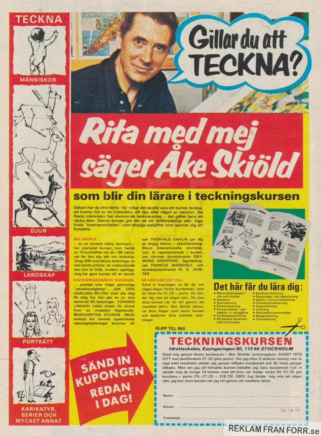 Annons för teckningskurs med Åke Skiöld
