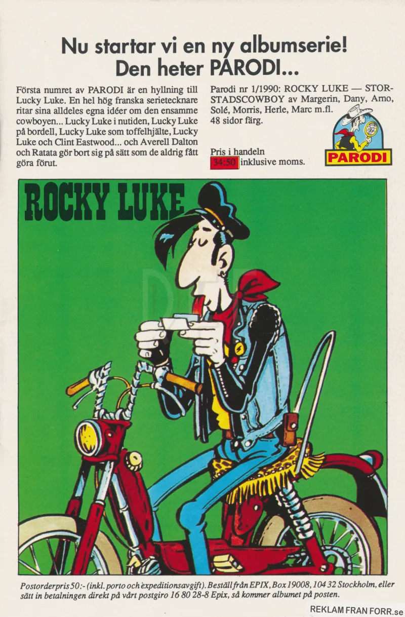 Reklam för seriealbumet Rocky Luke