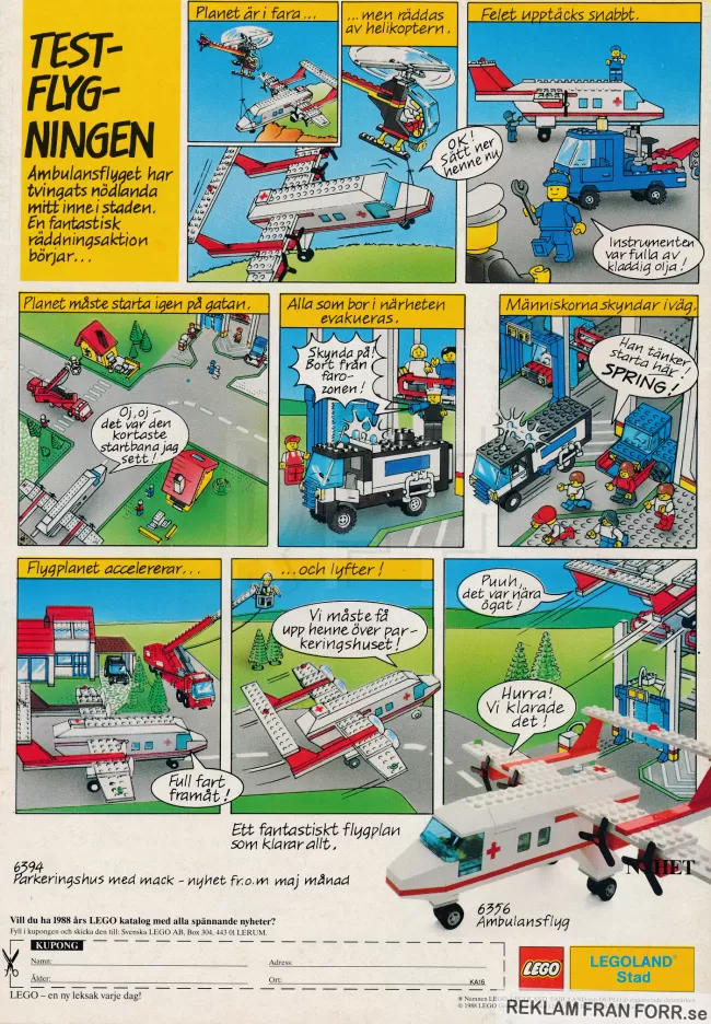 Reklam i serieformat för LEGO och deras  nyheter 6394 Parkeringshus och 6356 Ambulansflyg