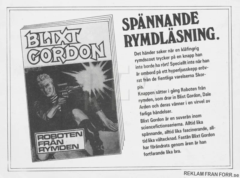 Reklam för seriealbum med Blixt Gordon i huvudrollen