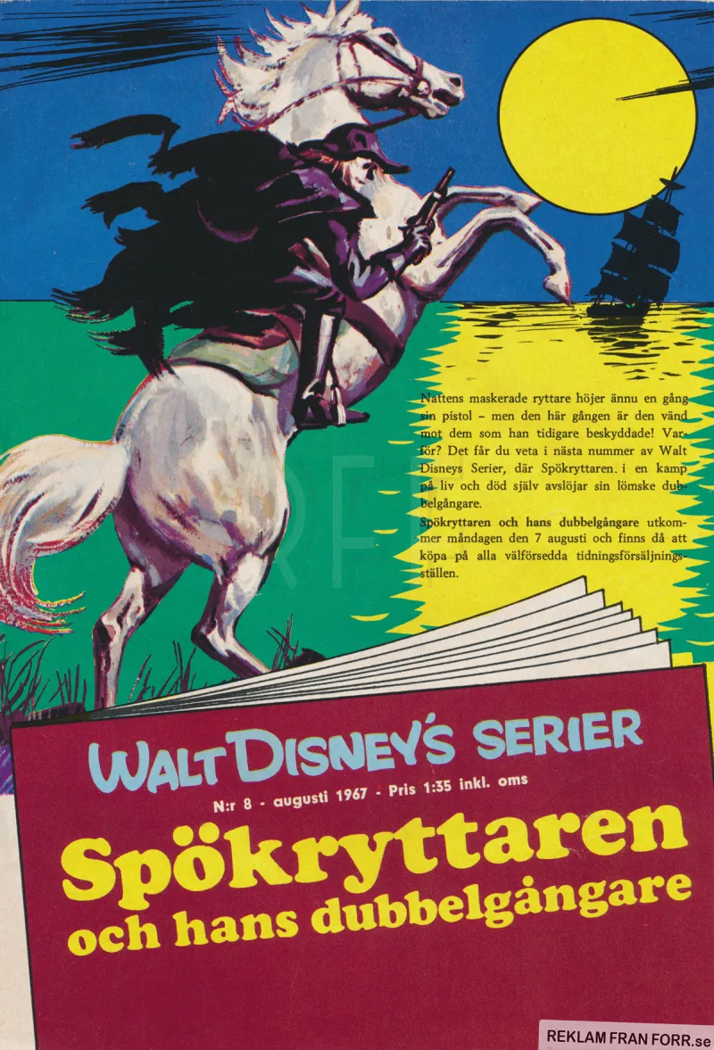 Reklam för serietidningen Walt Disneys Serier och numret som handlar om Spökryttaren och hans dubbelgångare