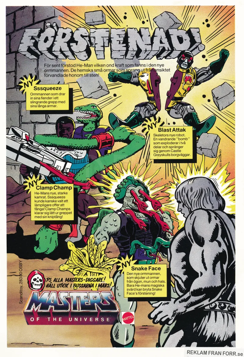 Reklam för en serie nya figurer i Master of the universe
