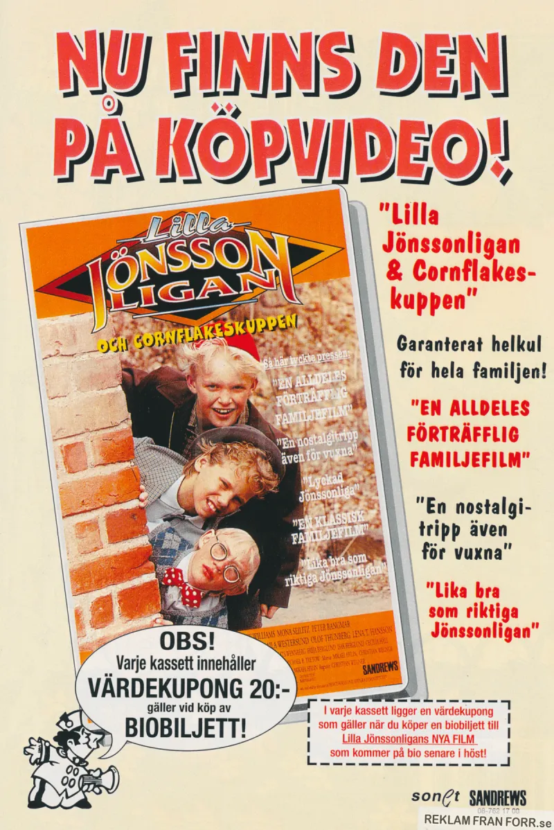 Reklam för filmen Lilla Jönssonligan och cornflakeskuppen