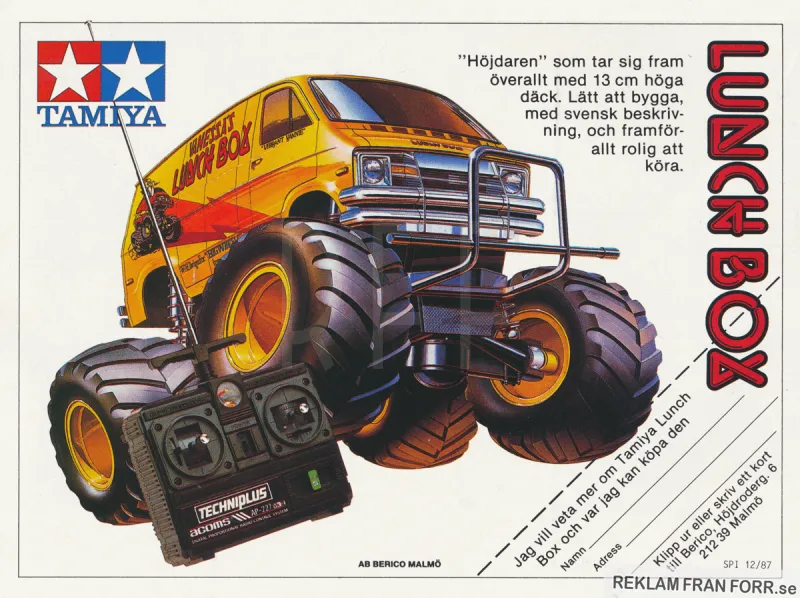 Reklam för den radiostyrda bilen Tamiya Lunch Box som saluförs av AB Berico