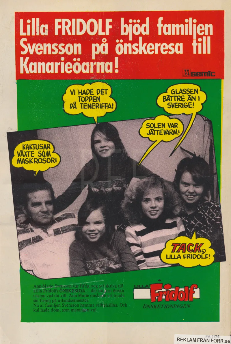 Reklam för Önskeklubben i tidningen Lilla Fridolf