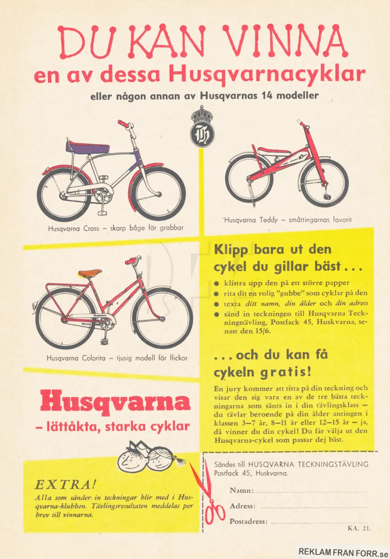 Reklam i tävlingsform för cyklar från Husqvarna