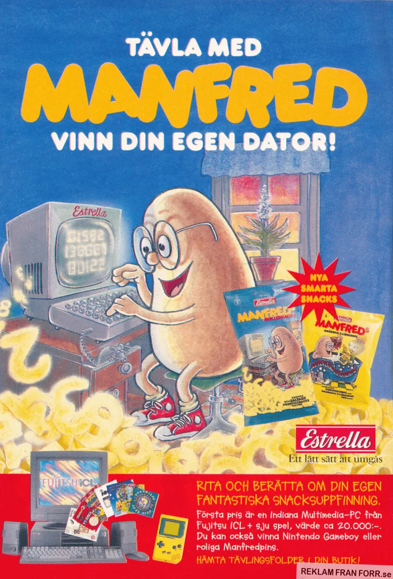 Reklam för en tävling med Estrellas "maskot" Manfred