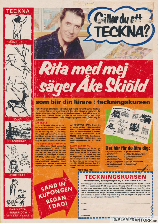 Annons för teckningskurs signerad Åke Skiöld