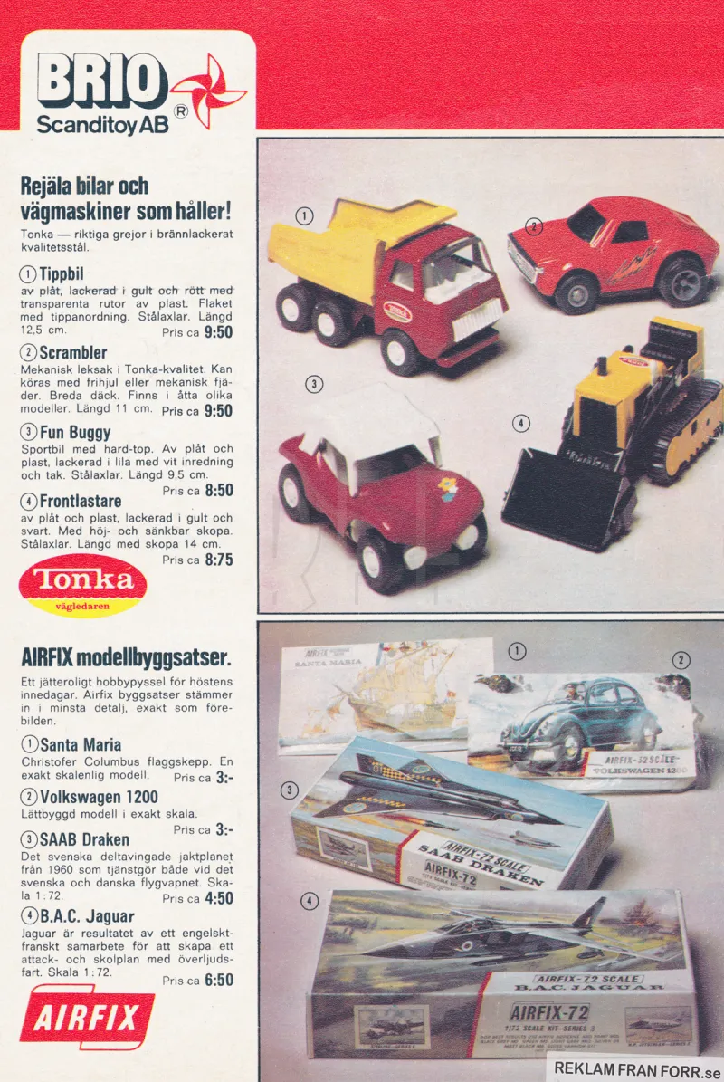 Reklam för olika sorters leksaker från Tonka och Airfix