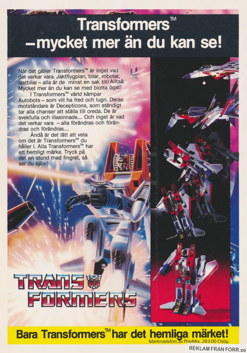 Reklam för den nya leksaken Transformers. Konceptbilder på hur leksaken ser ut.